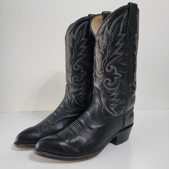Mens Black Dan Post Leather Western Cowboy Boots Size 9 EW - Picture 1 of 8